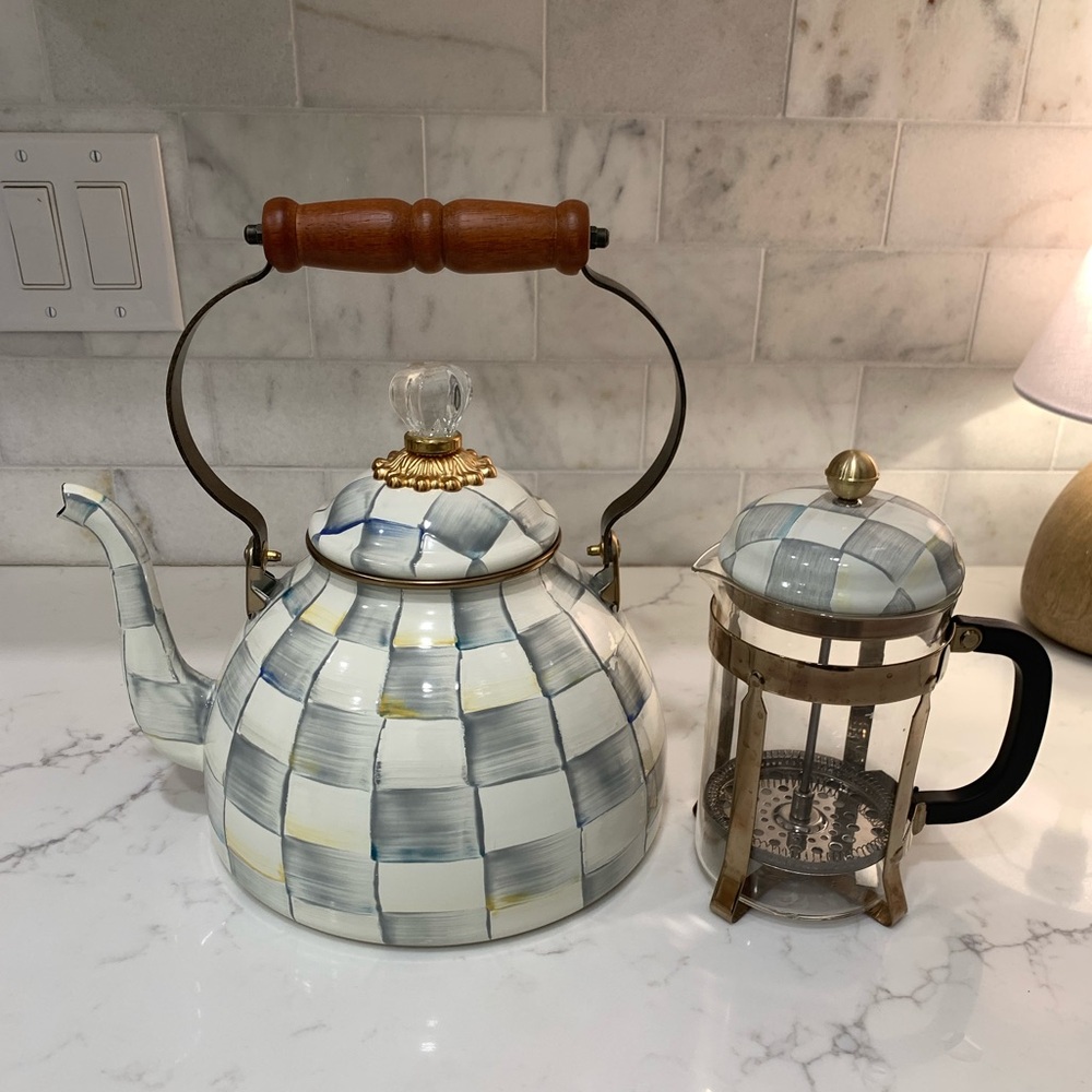 Mackenzie Childs 3 quart kettle and French press